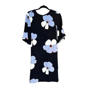 Ann Taylor Blue Floral Shift Dress Short Sleeve Size 8 EUC